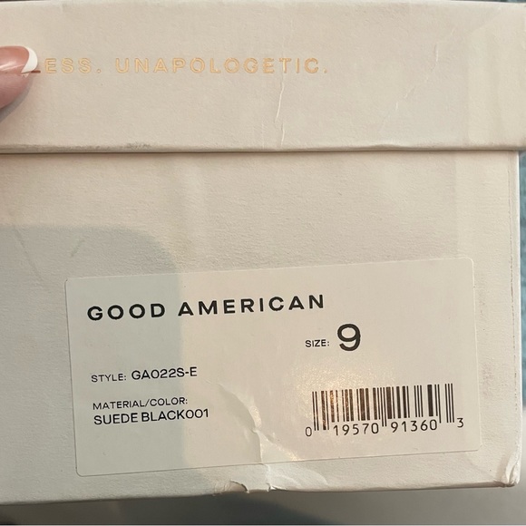 NIB Good American The Standout Square Toe Sandal Heels in Black Suede Size 9 - Picture 12 of 14